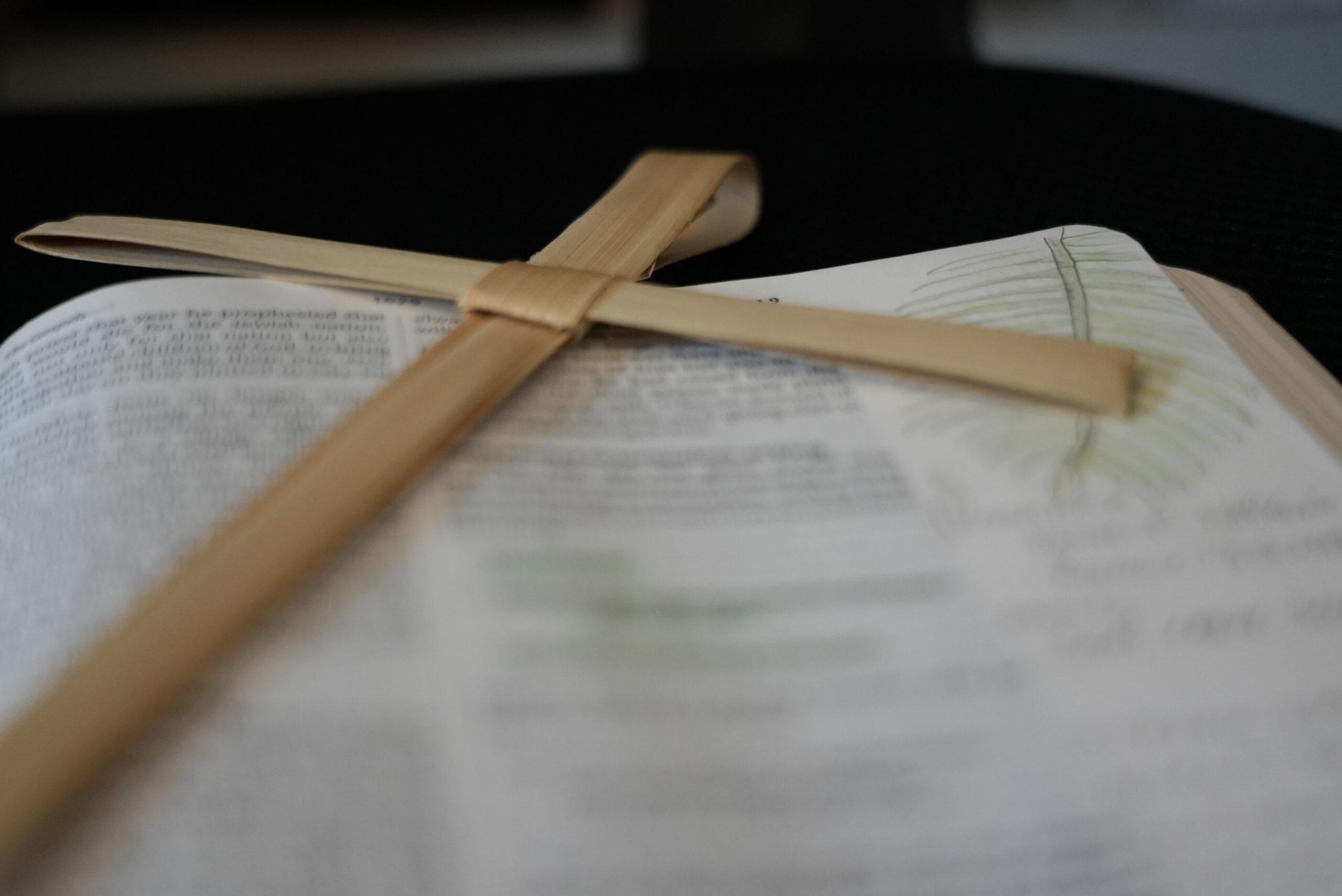 Palm cross on an open Bible